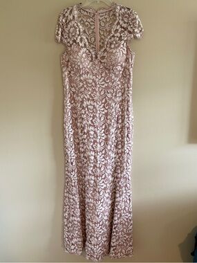 Elegant Pink Lace Evening Gown - Cap Sleeve Formal Dress by Eliza J